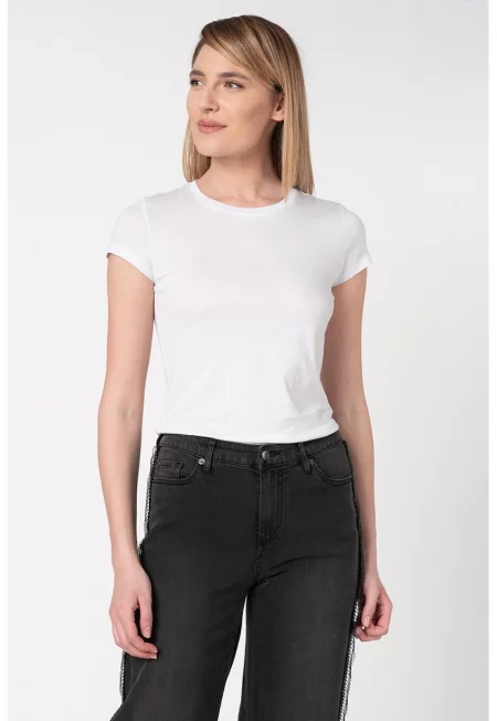 Тениска с овално деколте - Бял