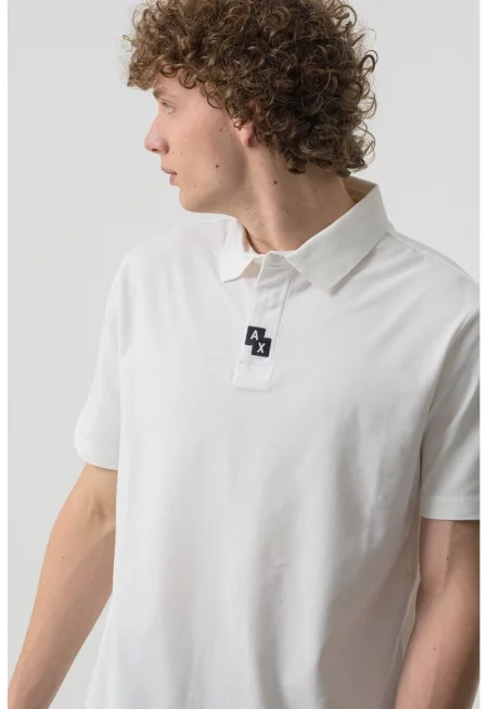 Тениска с яка и монограм - Мръснобял