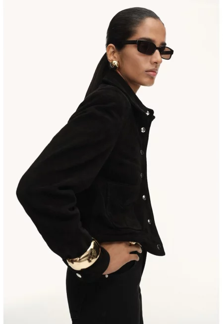 Велурен шакет с капси - Черен