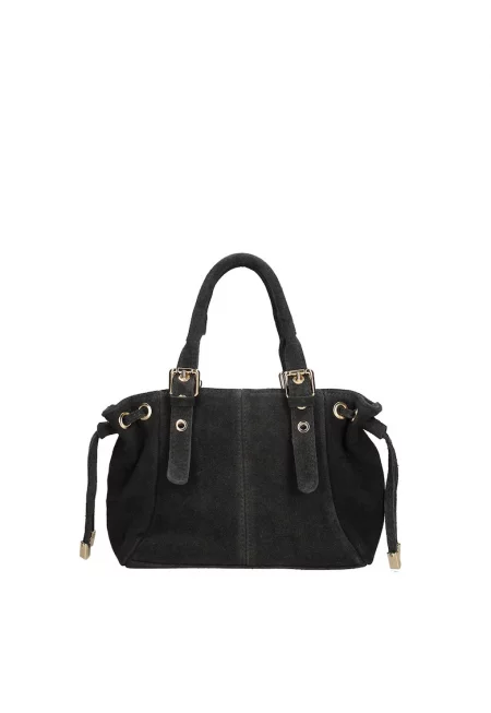 Велурена чанта за рамо Elara с цип - Черен