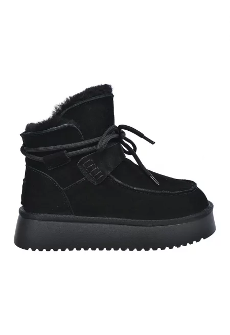 Велурени боти с подплата от еко пух - Черен