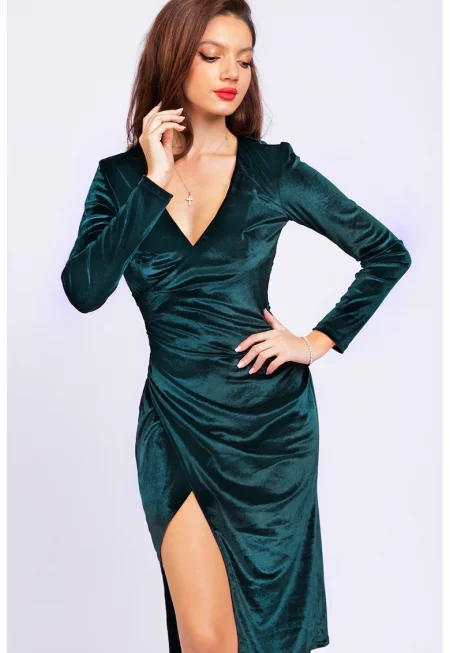 Вталена рокля с цепка встрани - Персийско зелено