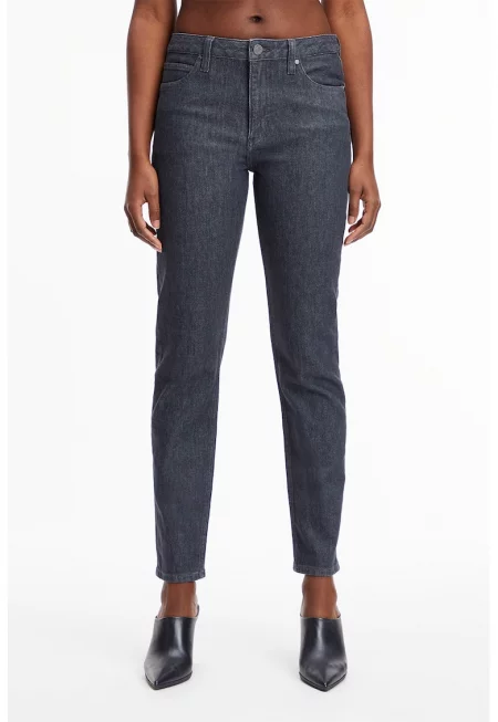 Вталени дънки със средна талия - Син меланж