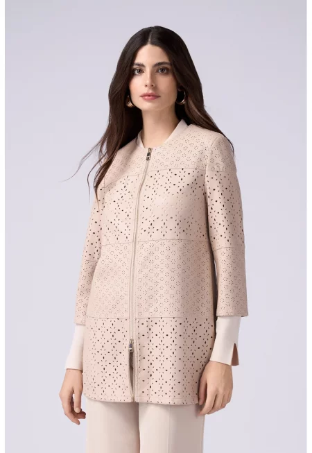 Яке от еко кожа с перфорации - Бледо розово