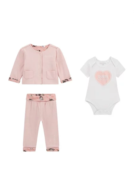 Яке - панталон и боди - 3 части - Мръснобял/Прашно розово