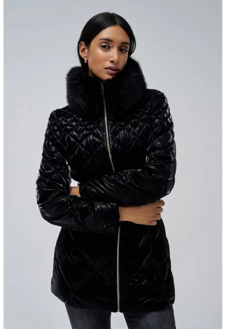 Зимно яке с отделяща се яка с еко пух - Черен