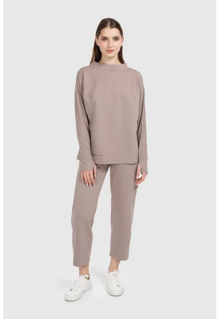 Блуза с цепки за палците - Сиво-кафяв