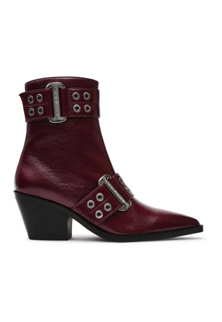 Боти от еко кожа с ток - Тъмночервен