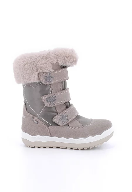 Боти с вълна и велкро - Сиво-бежов
