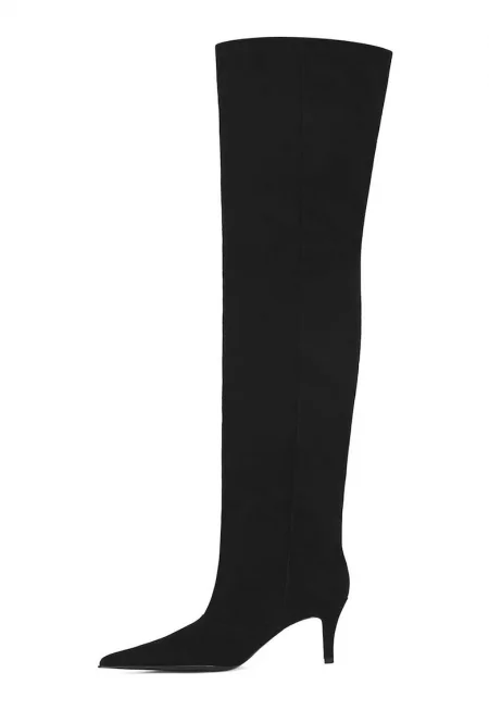 Ботуши над коляното с остър връх - Антрацитно сиво