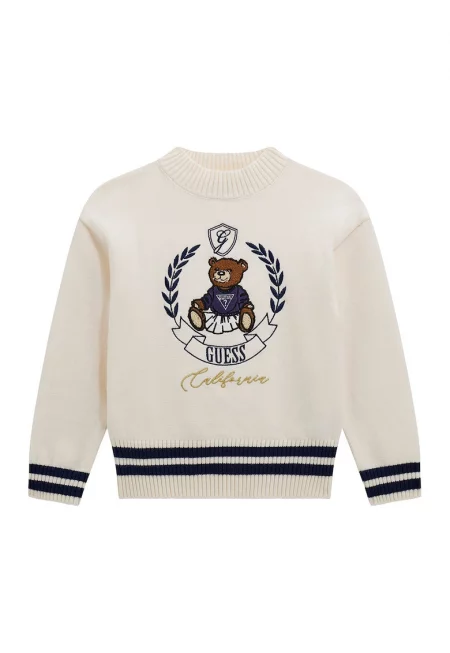 Бродиран пуловер с плюшено мече