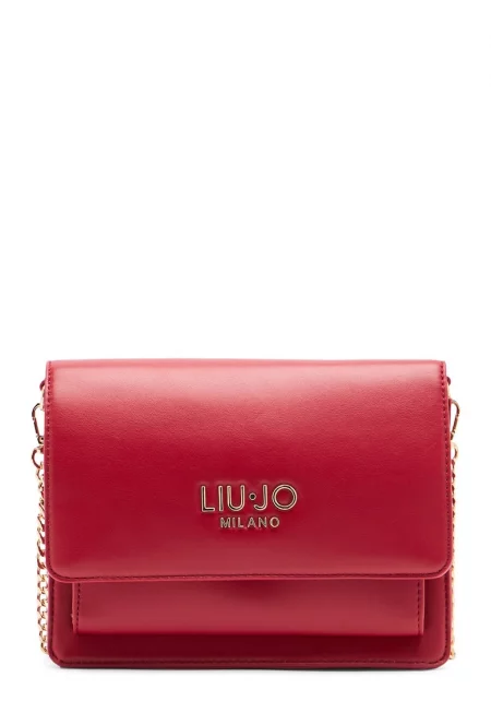 Чанта през рамо с капаче и верижка - Червен