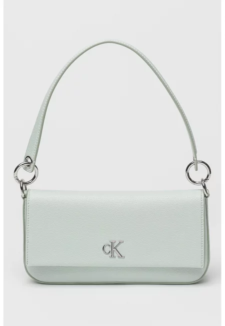 Чанта за рамо от еко кожа с лого - Бледо синьо