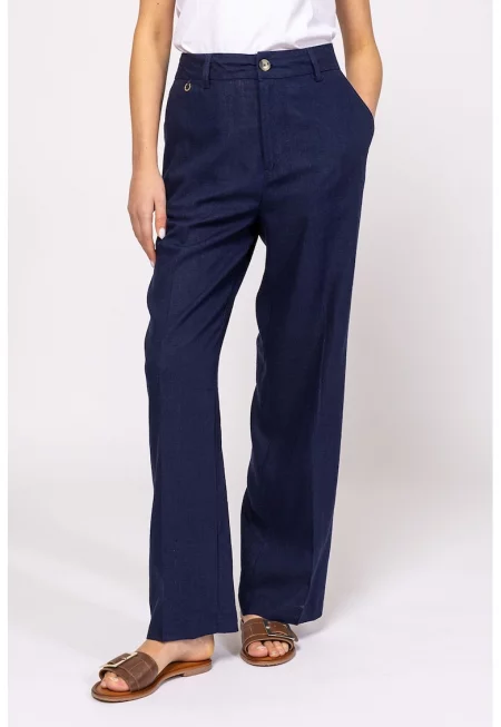 Дълъг панталон с висока талия - Тъмносин