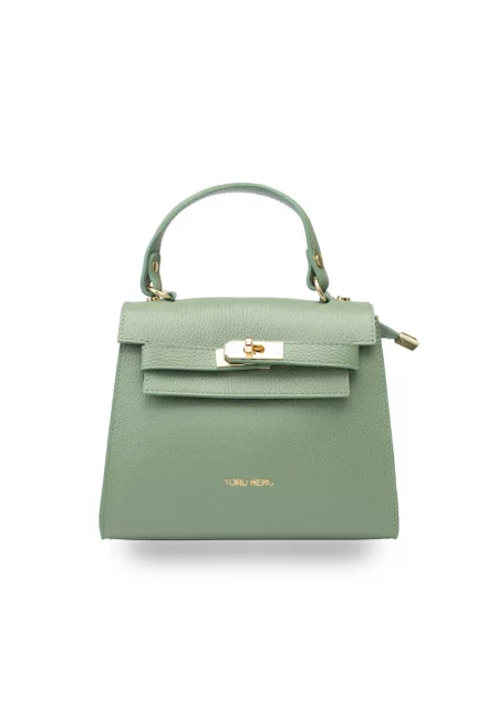 Дамска чанта от естествена кожа - зелена - Градински чай