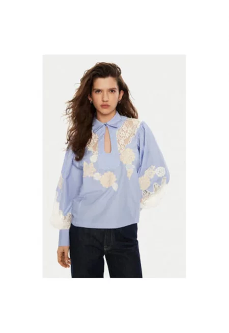 Дамска риза -  304891434 - Полиестер/Памук - Синя
