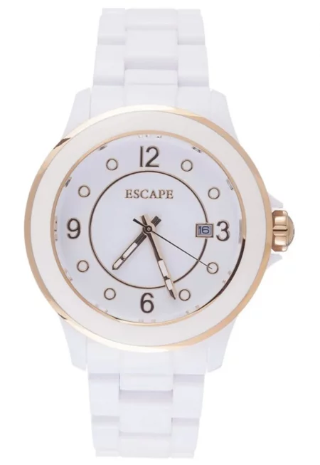 Дамски часовник -  пластмаса - 40 мм - 5 ATM - бял/златист