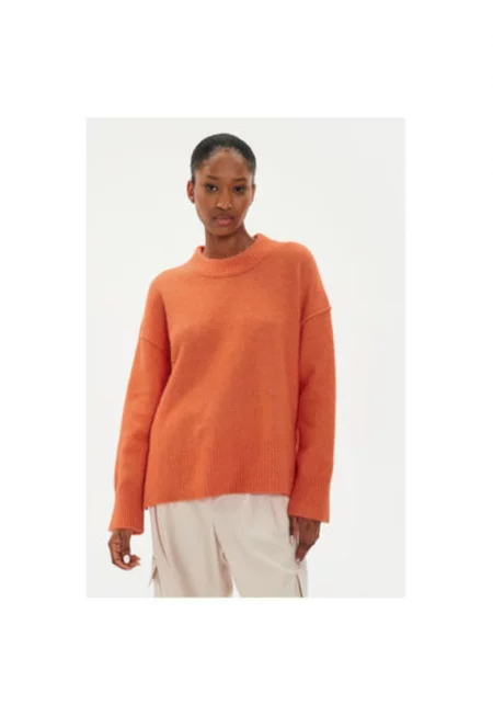 Дамски пуловер -  304354649 - Вълна алпака/Вълна/Рециклиран полиестер - Оранжев - Оранжев