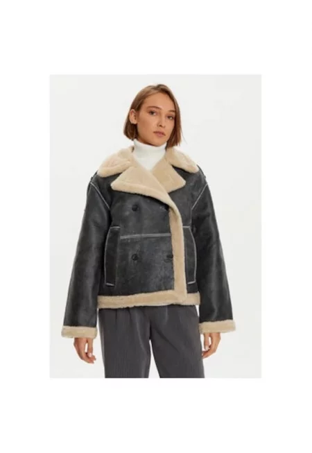 Дамско яке  Кожено - Естествена - Сив - Сив