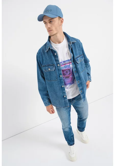 Дънкова риза Ebolt с джобове с капаче - Тъмносин