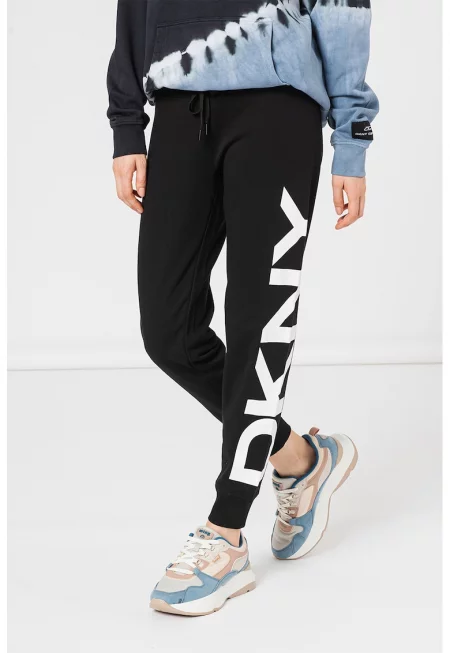 Фитнес панталон с уголемено лого - Черен