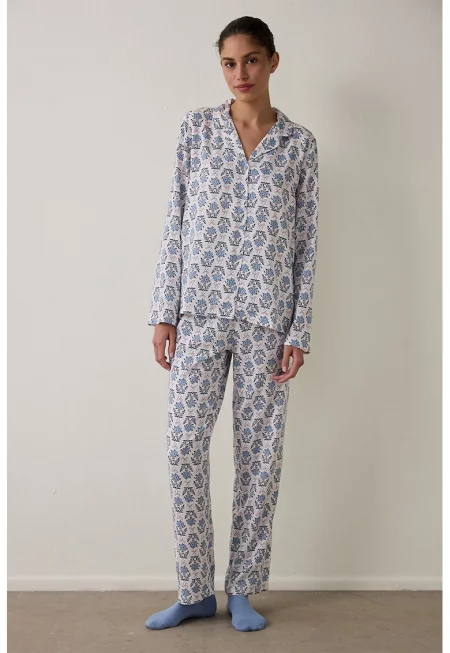 Флорална пижама - Бледо розово/Син