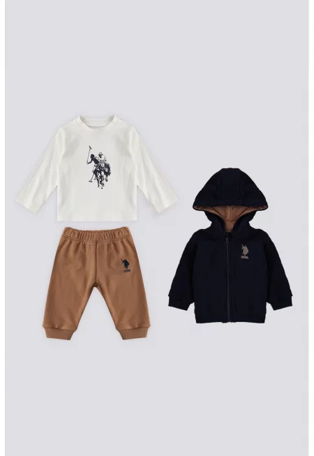 Худи на лога - блуза и спортен панталон - Крем/Тъмносин/Тъмножълт