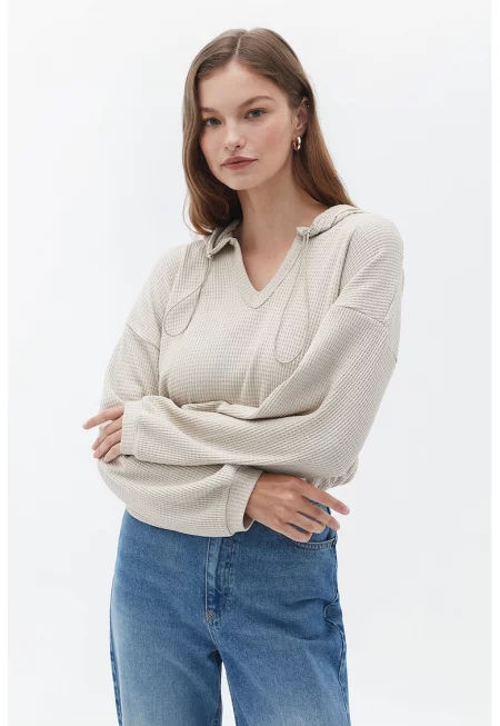 Худи с шпиц и паднали ръкави - Светло сив