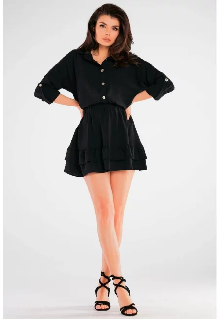 Камъна A425 Елегантна дълъг ръкав - Черен