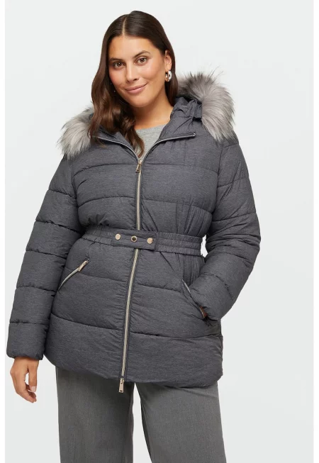 Капитонирано зимно яке с еластична талия - Tъмносив