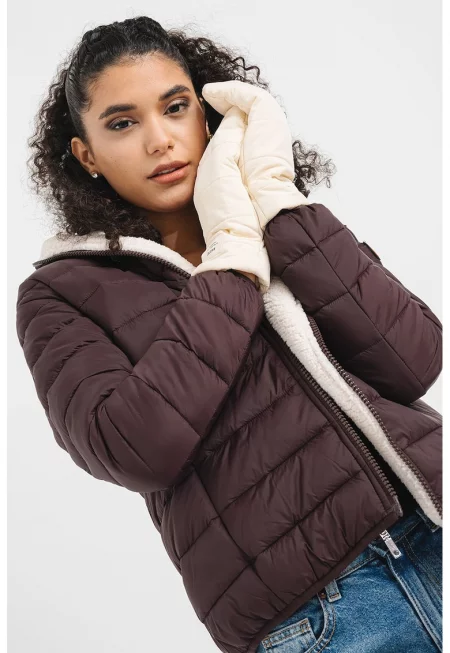 Капитонирано зимно яке с качулка - Червен