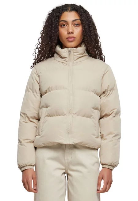 Капитонирано зимно яке с висока яка - Крем