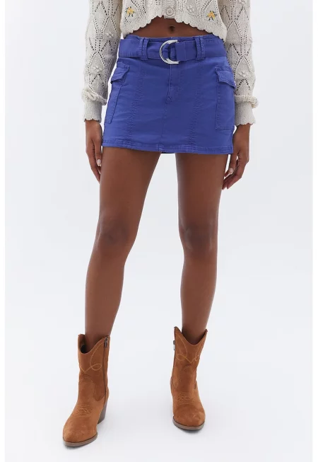 Къса пола от деним с тока - Кралско Синьо