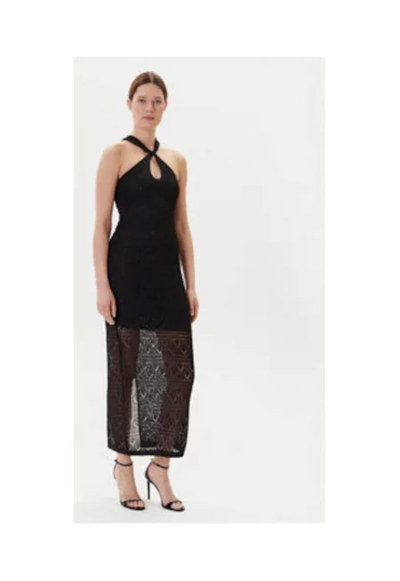 Knitted Maxi Dress With Twisted Detail - Черен