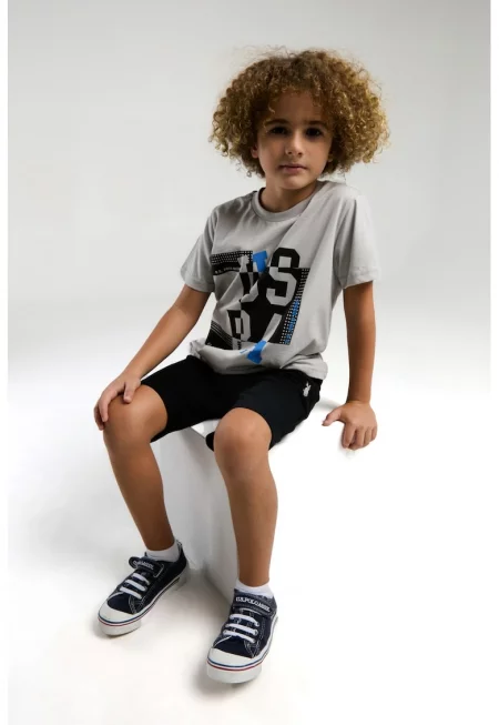 Комплект дрехи с лого - 2 части - 46457 - Черен/Светло сив