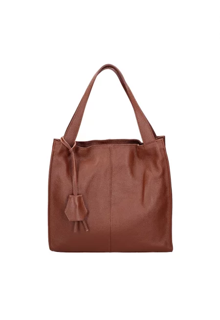 Кожена чанта през рамо с фиксирани презрамки - Кафяв