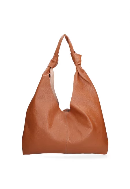 Кожена чанта за рамо с несесер с цип - Канелено кафяво