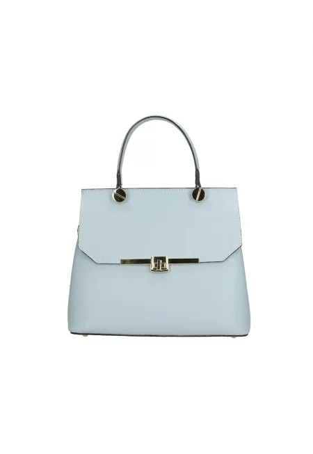 Кожена чанта за рамо с отделяща се презрамка - Пастелносин