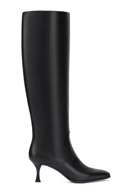 Кожени ботуши до коляното - Черен