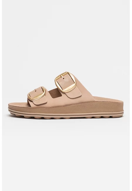 Кожени домашни пантофи Karol с токи - Розово златисто/Прашно розово