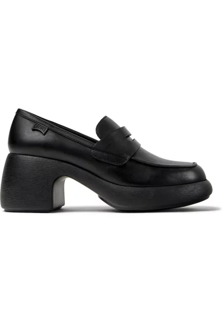 Кожени мокасини Thelma II с ток - Избеляло черно