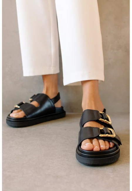 Кожени сандали Harper с велкро - Черен