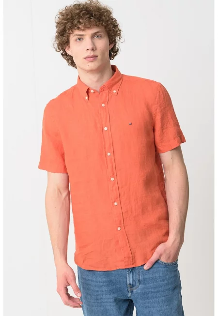 Ленена риза със стандартна кройка - Мандарина