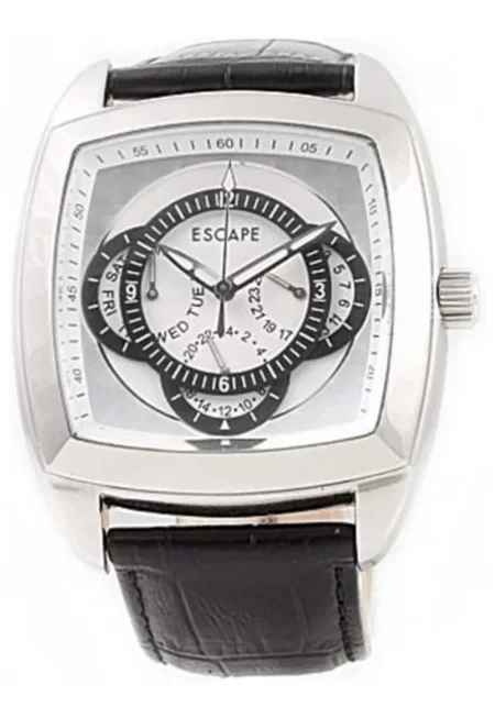 Мъжки часовник  модел ECP10324 - черна кожена каишка - сребърен циферблат - кварцов механизъм - 44x44мм