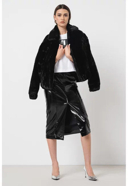 Миди пола с лачена материя - Черен