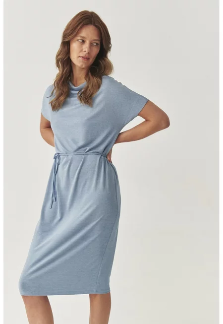 Миди рокля с модал с шал-яка - Прашно синьо