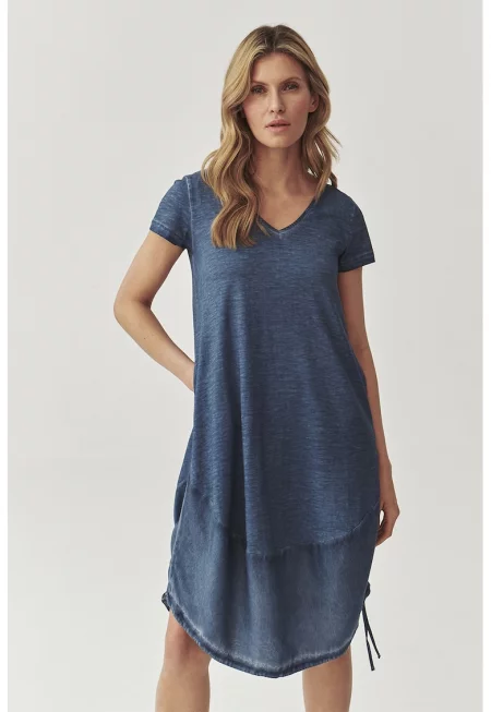 Миди рокля с шпиц - Тъмносин