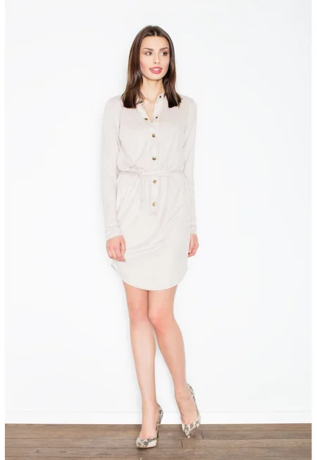 Мини рокля  бежова - с копчета - полиестер