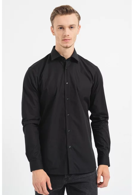 Памучна риза Valerio с остра яка - Черен
