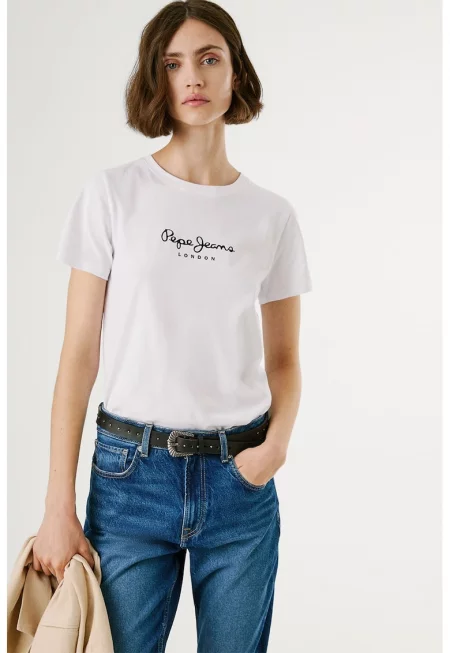 Памучна тениска с овално деколте и лого